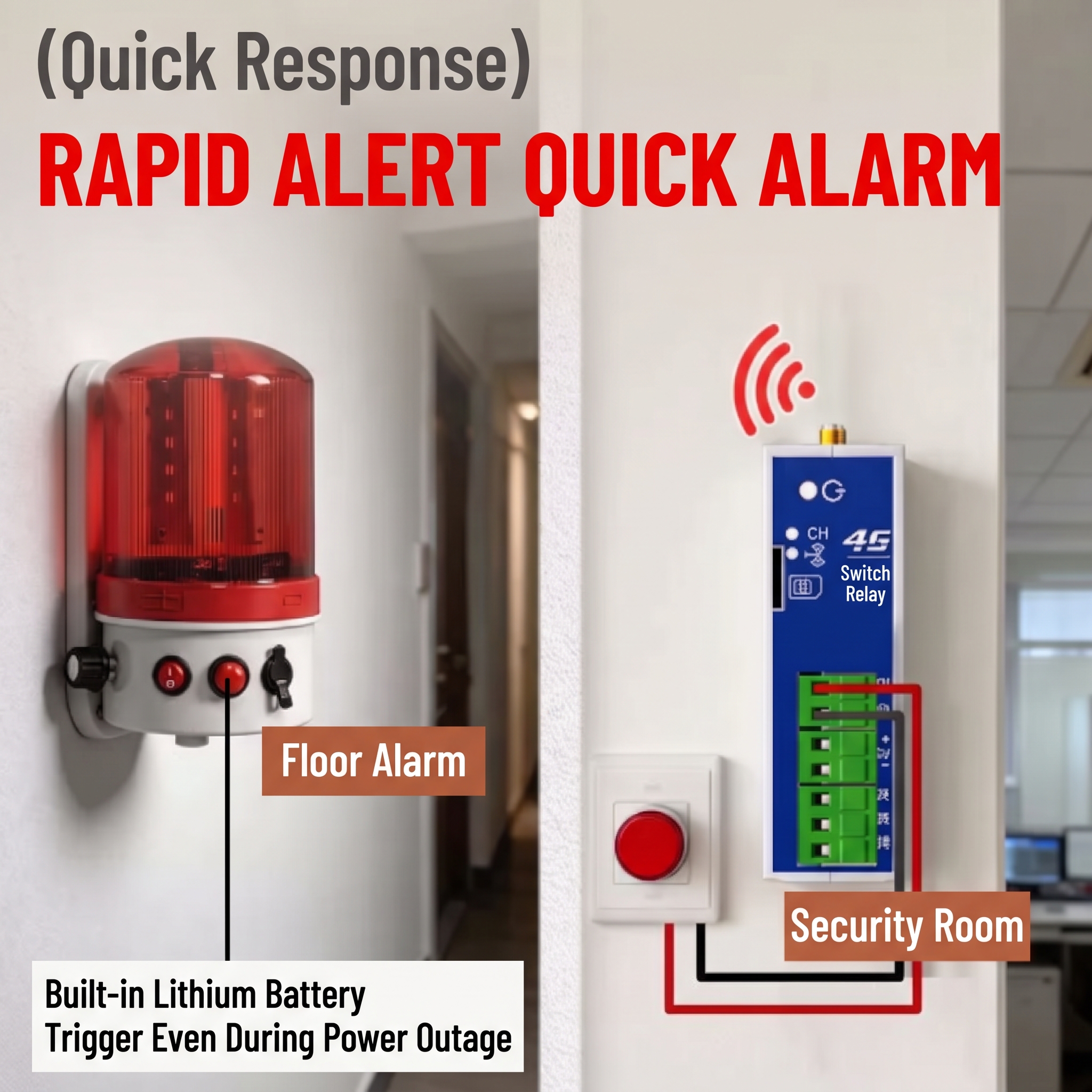 Rapid Alert Response with Internal Lithium Backup Battery Operating During Power Outages